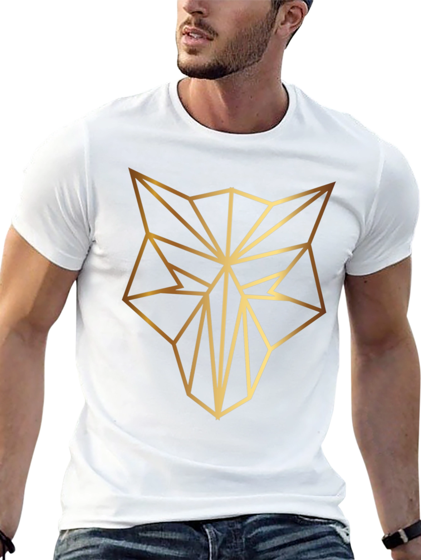 Geometric Wolf Tee - Stylish Mens Black T-Shirt