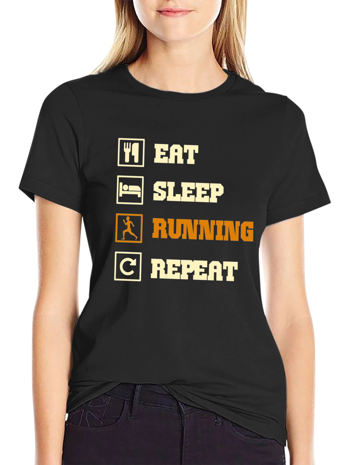Eat Sleep Running Repeat Black T-Shirt