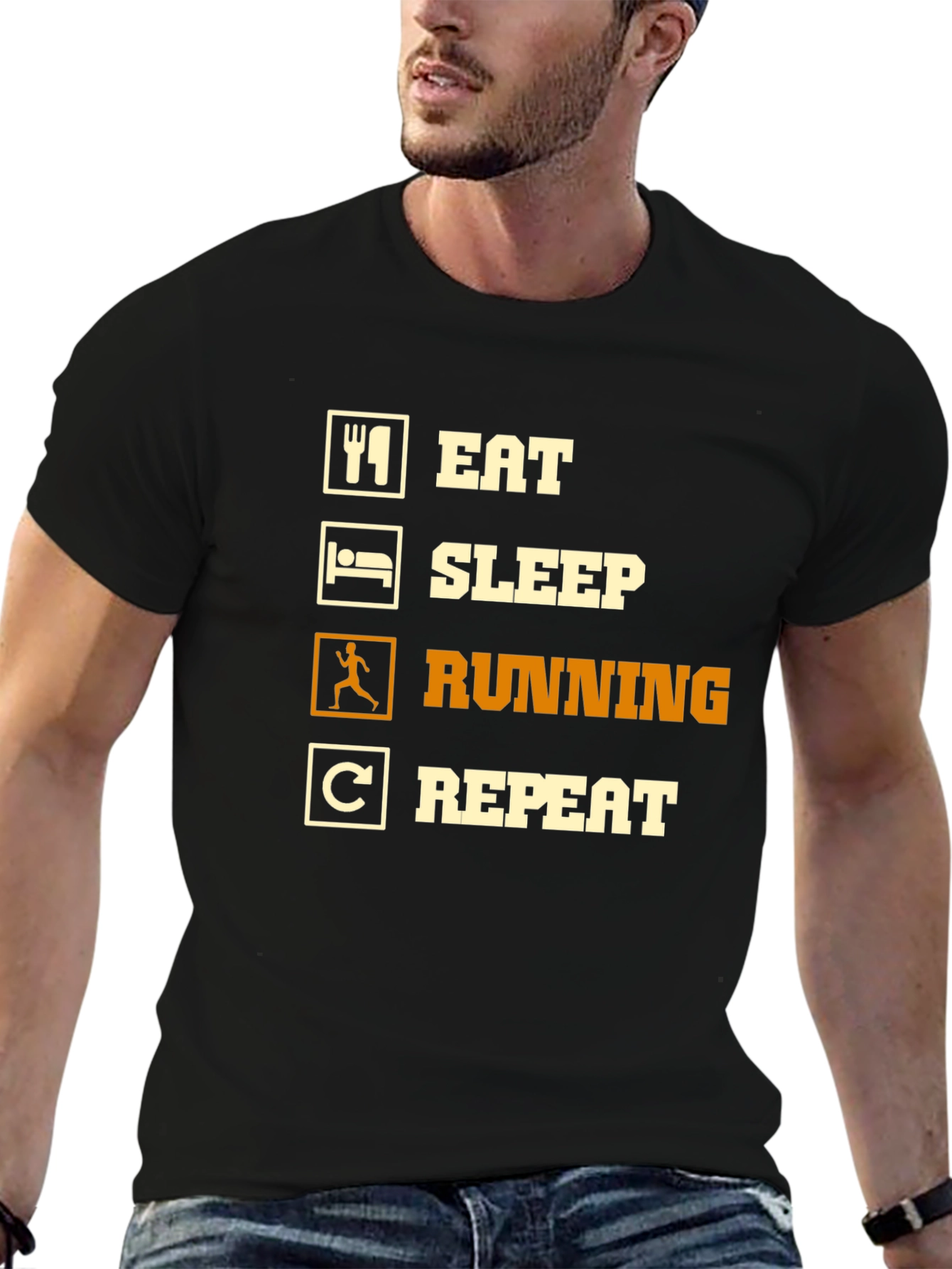 Eat Sleep Running Repeat Black T-Shirt