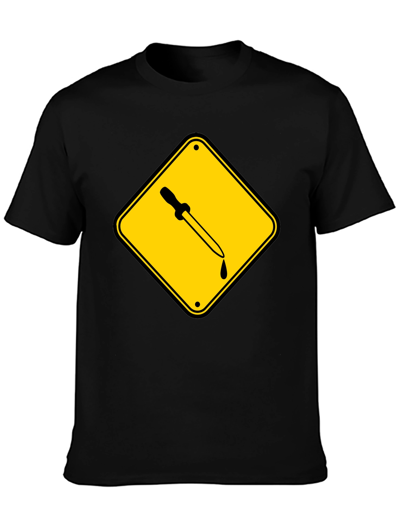 Black T-Shirt with Pipette Warning Sign Graphic