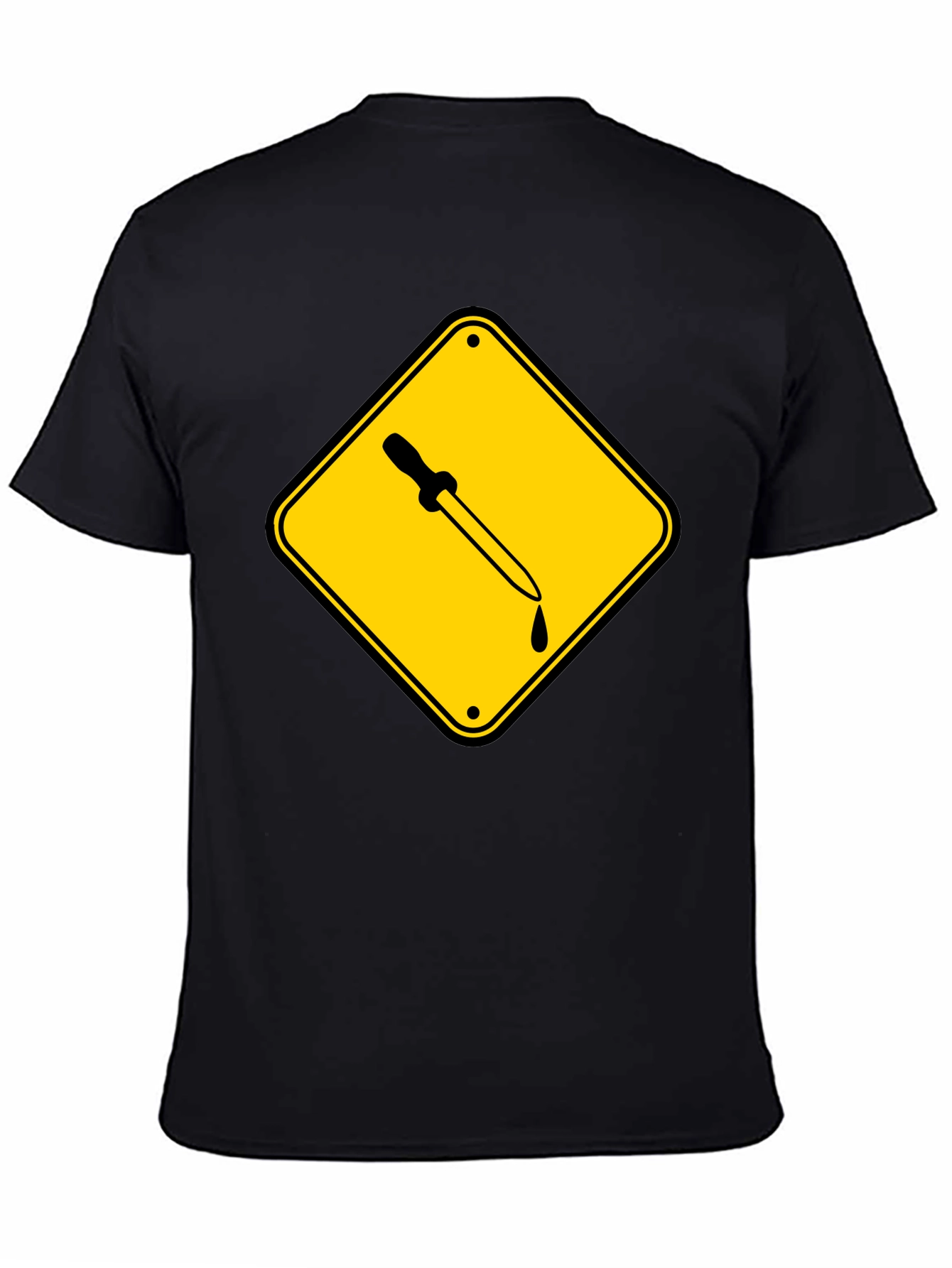 Black T-Shirt with Pipette Warning Sign Graphic