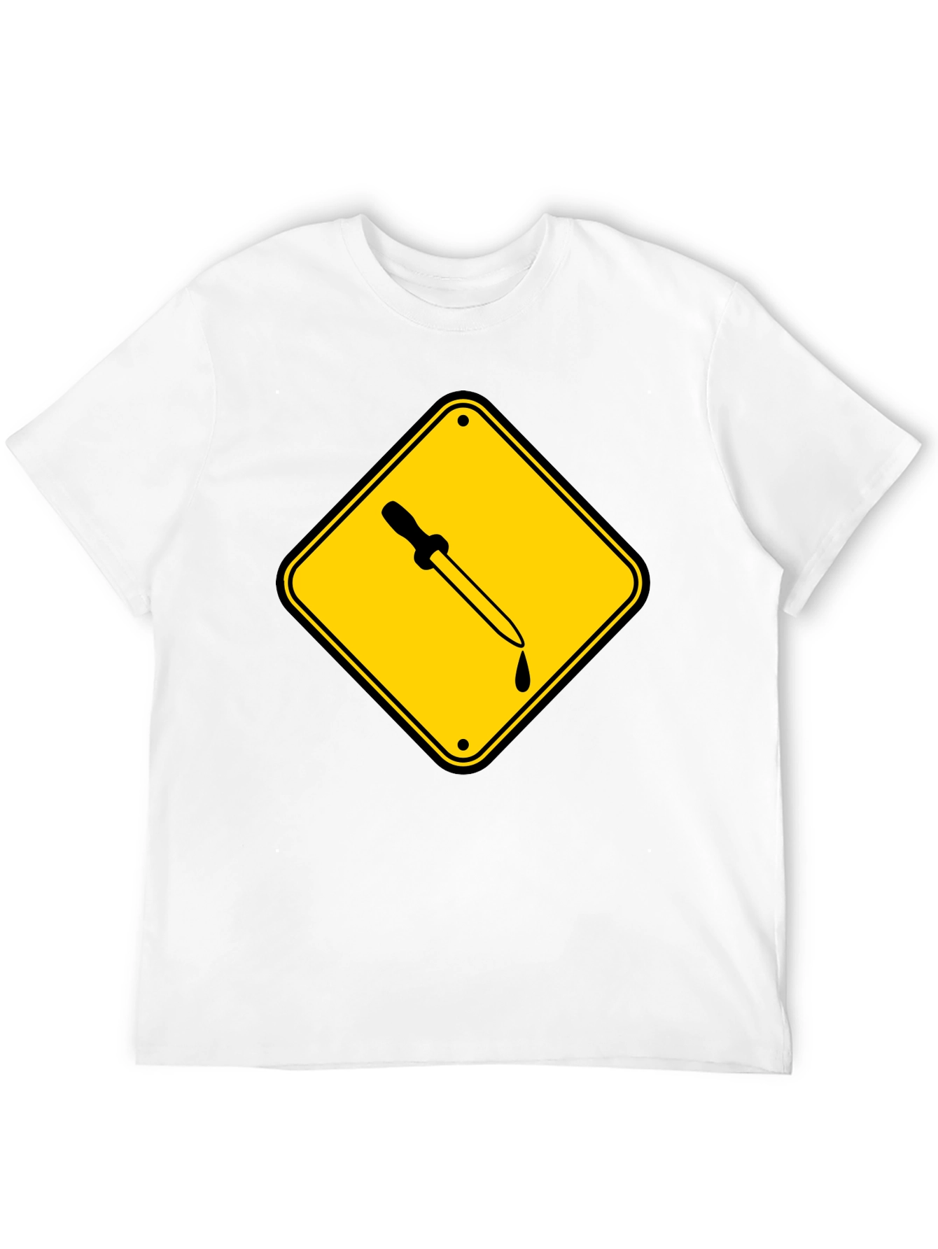 Black T-Shirt with Pipette Warning Sign Graphic