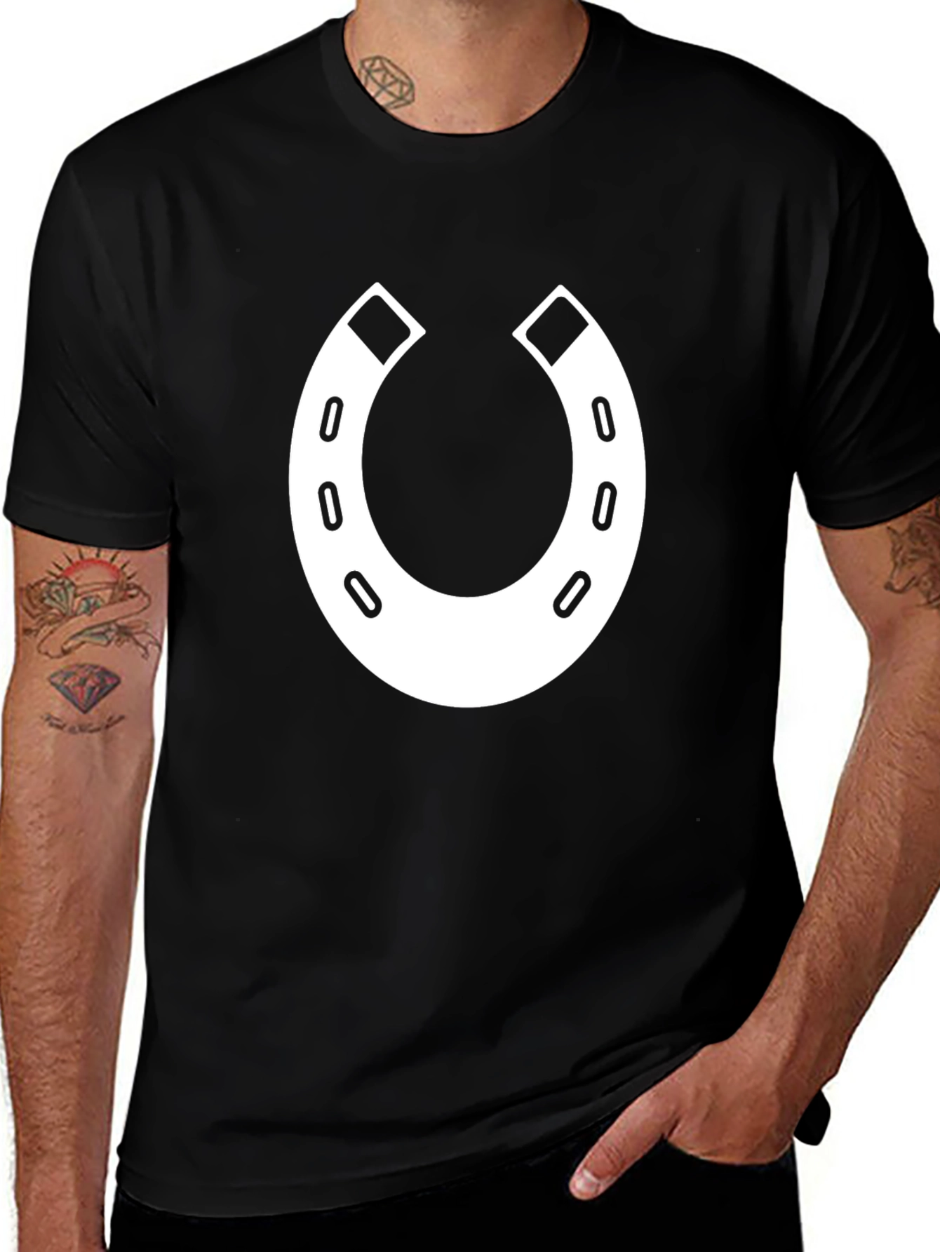 Lucky Horseshoe Graphic Tee - Black Cotton T-Shirt