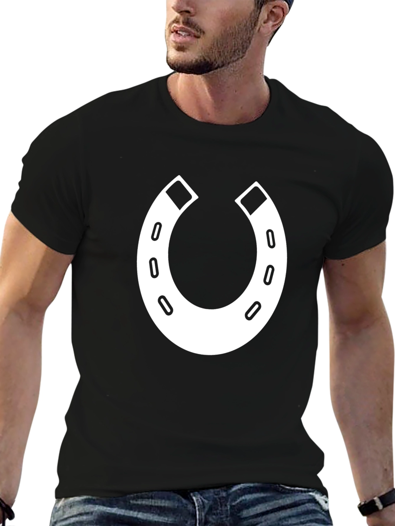 Lucky Horseshoe Graphic Tee - Black Cotton T-Shirt