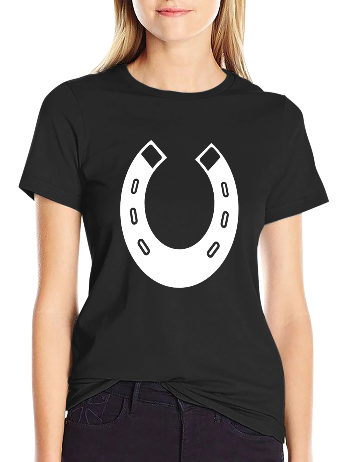 Lucky Horseshoe Graphic Tee - Black Cotton T-Shirt